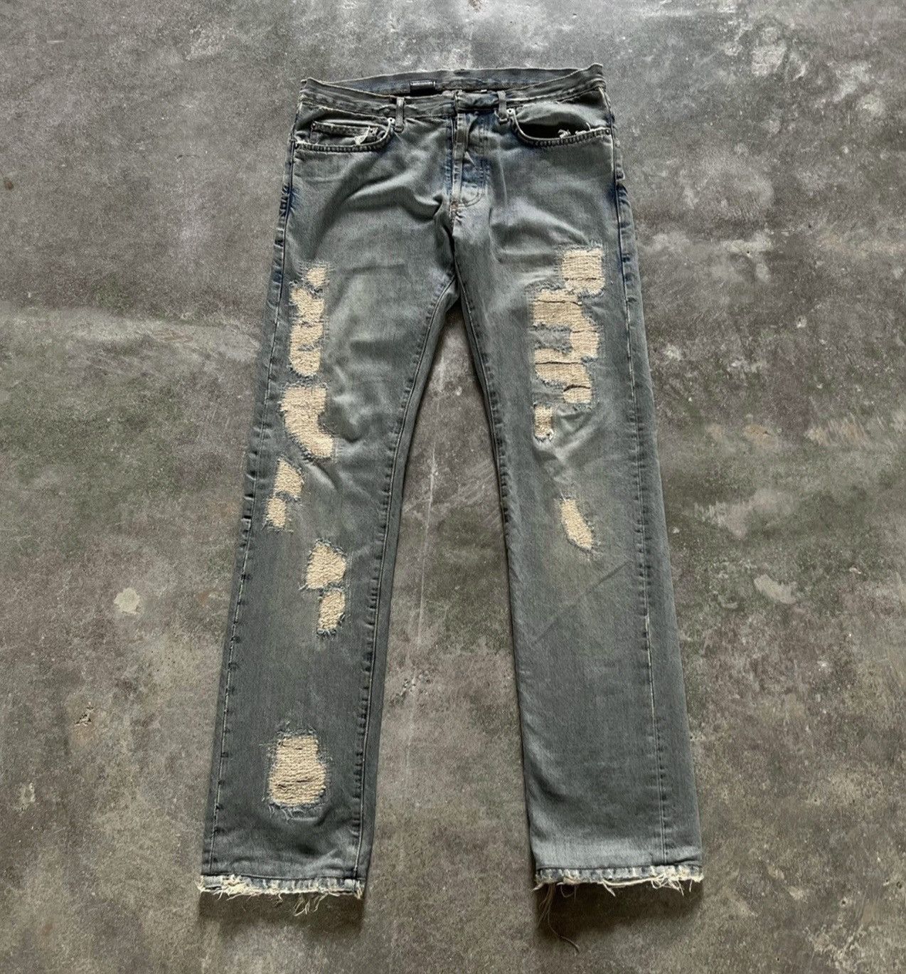 image of Dior Homme Ss06 Crash Repair Denim in Blue, Men's (Size 33)