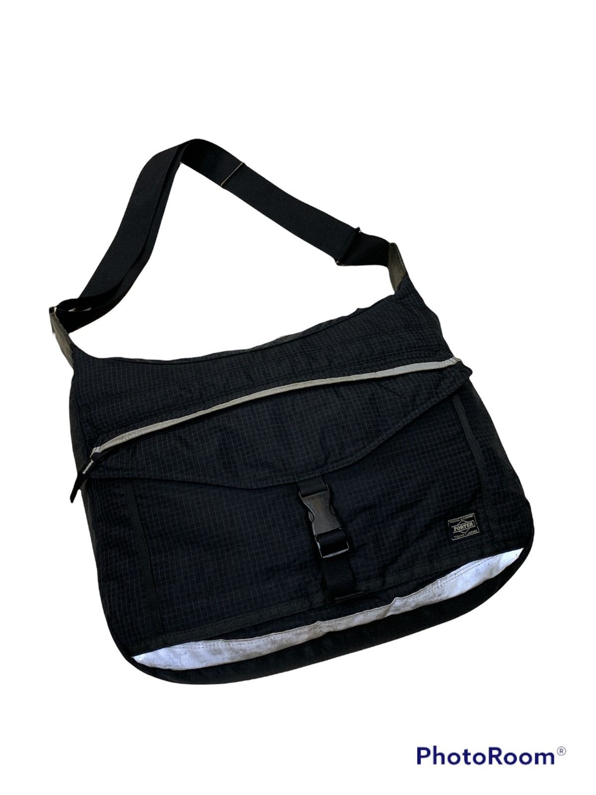 VTG Porter Yoshida & Company Plaid Nylon Messenger Bag in Black, Men's