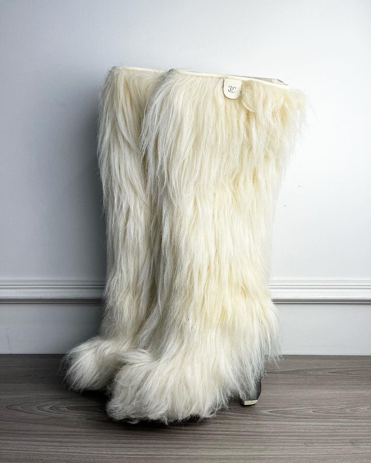 Chanel Rare White Fur CC Boots