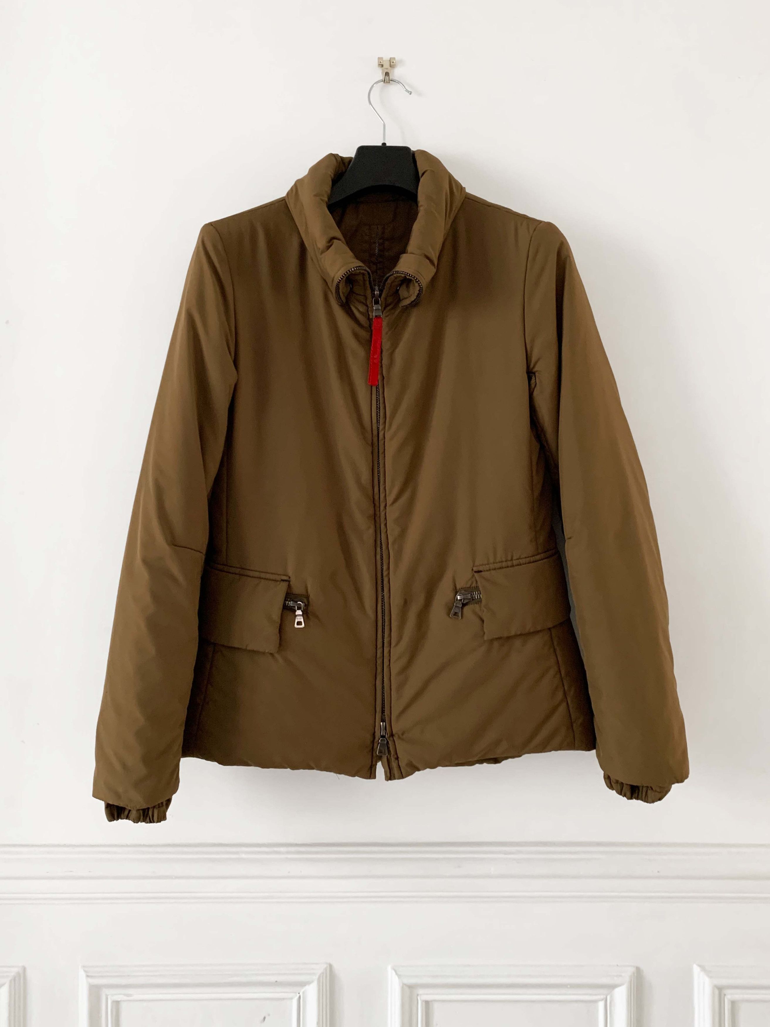 Prada womens vintage khaki nylon puffer jacket.
