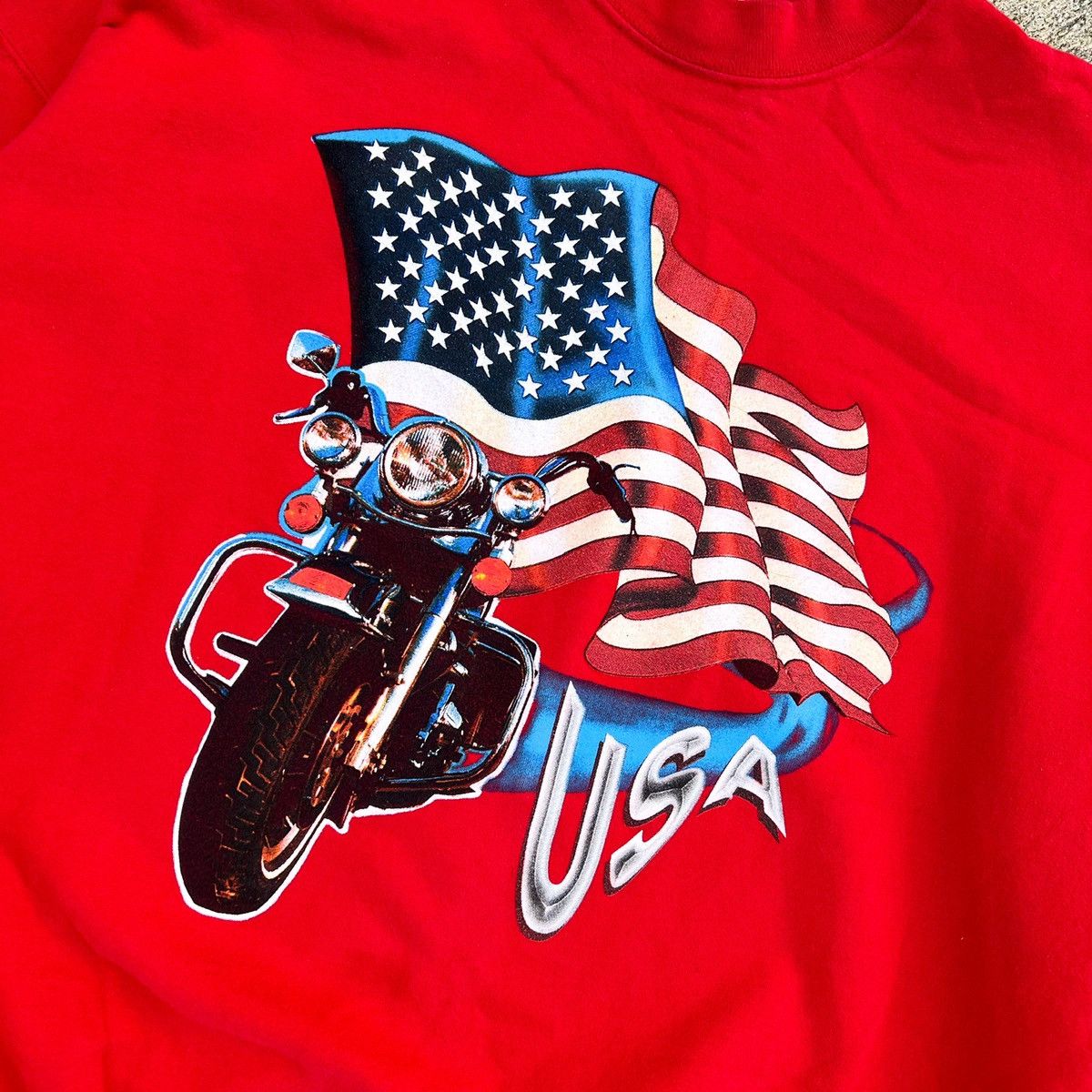 Vintage Vintage 90s USA Biker Flag Motorcycle Sweatshirt Size US XXL / EU 58 / 5 - 3 Thumbnail