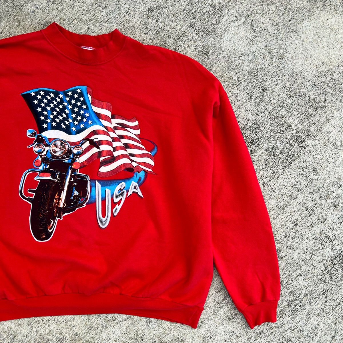 Vintage Vintage 90s USA Biker Flag Motorcycle Sweatshirt Size US XXL / EU 58 / 5 - 2 Thumbnail