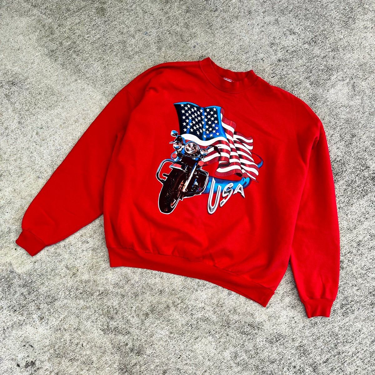 Vintage Vintage 90s USA Biker Flag Motorcycle Sweatshirt Size US XXL / EU 58 / 5 - 1 Thumbnail