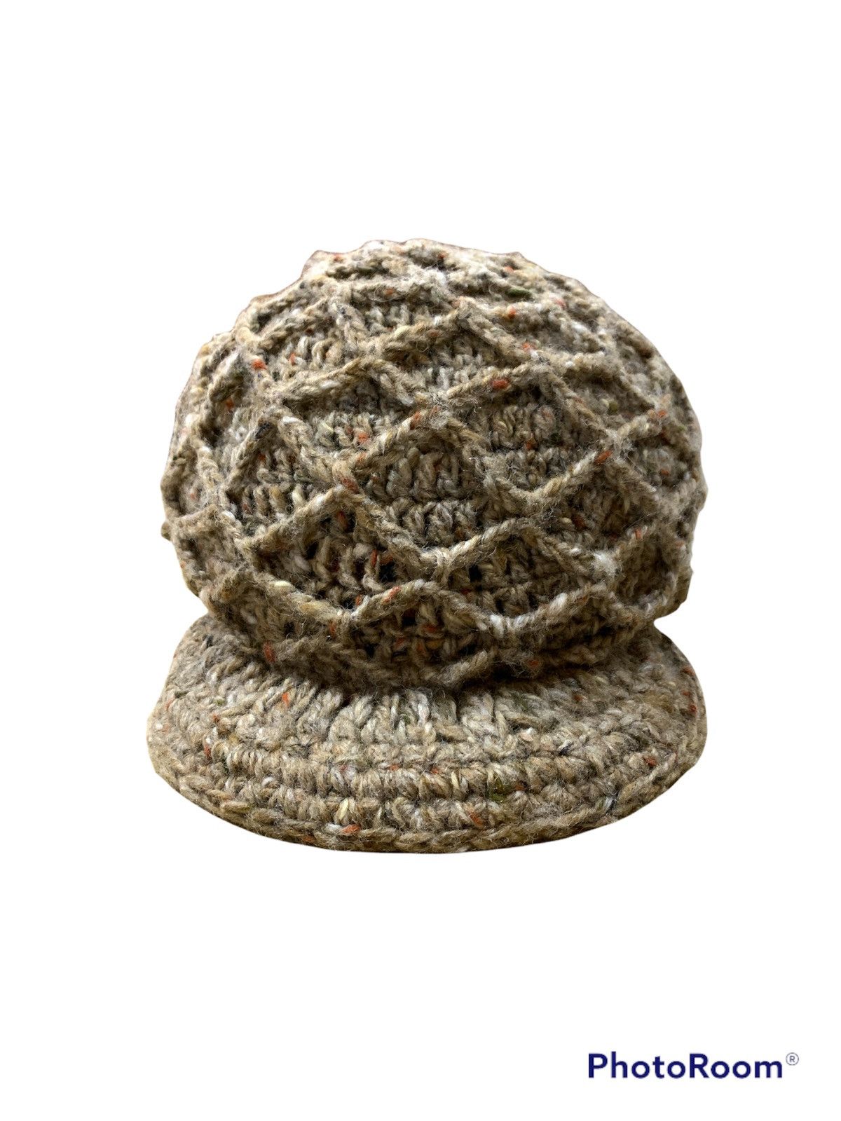 image of Cashmere Wool x Magee Ireland Pure Wool Magee Net Crochet Newsboy Hat Beanie in Brown, Men's