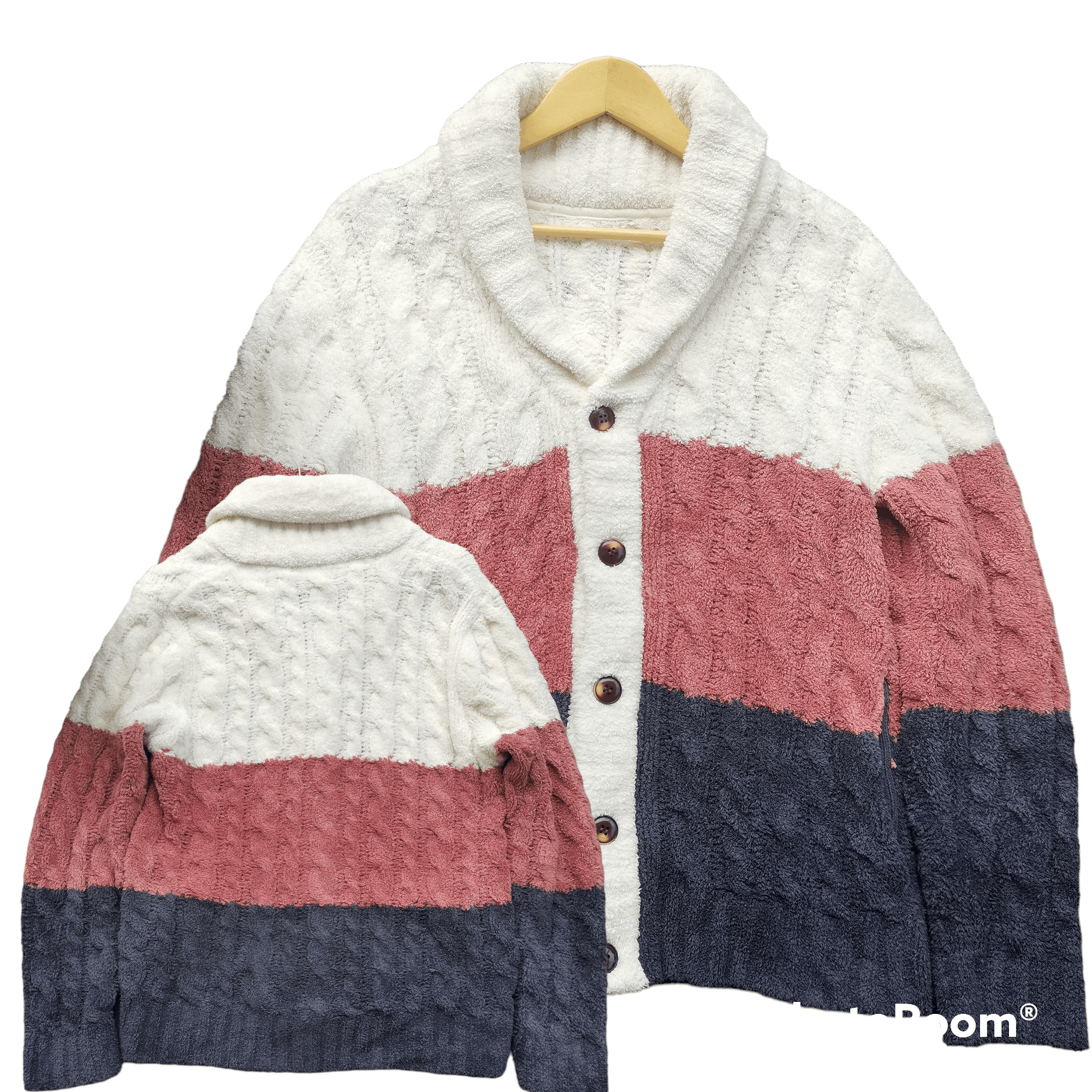 image of Archival Clothing x Coloured Cable Knit Sweater Nicegelato Pique Knitted Button Up Cardigan in Blue