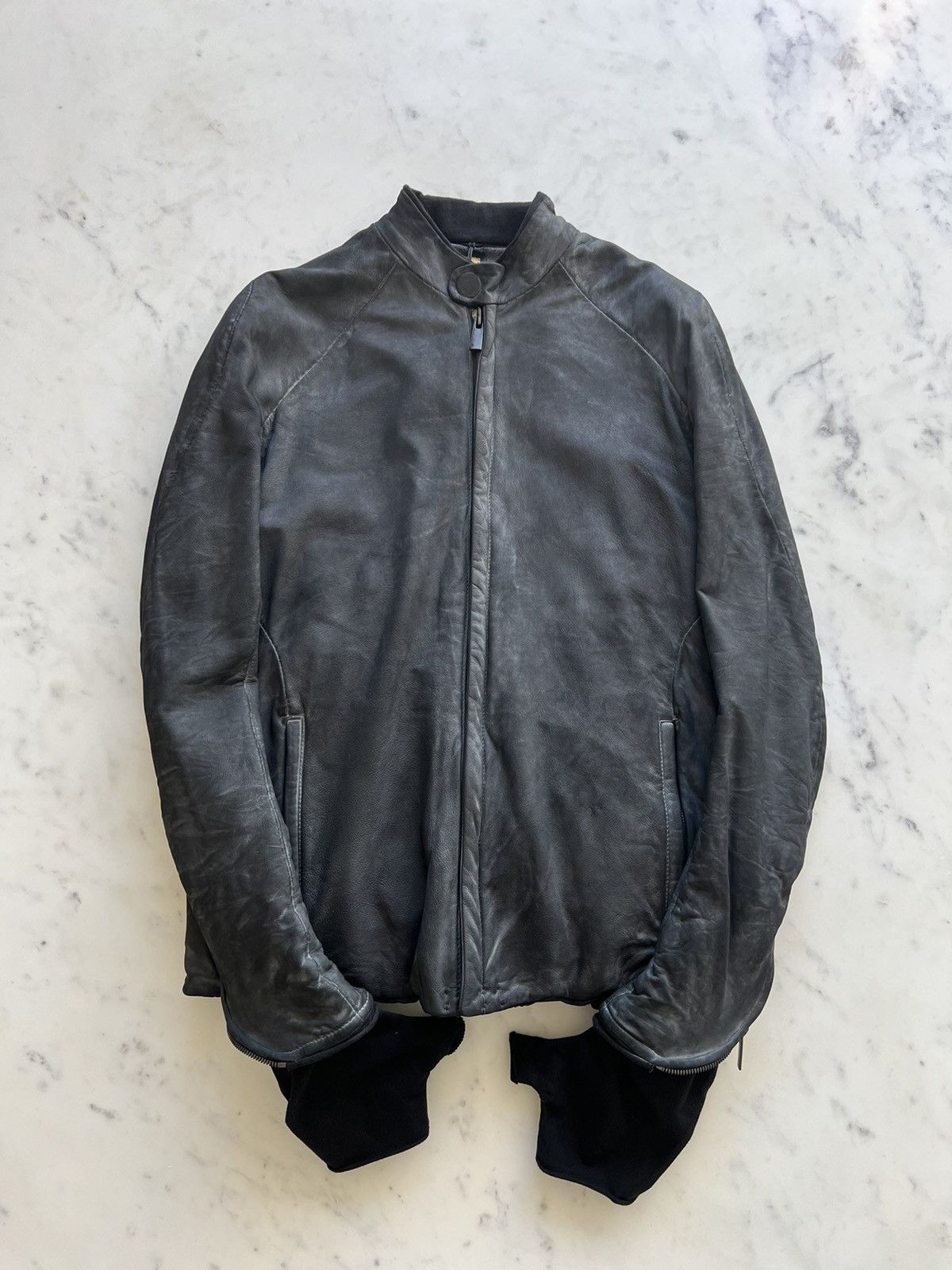 image of Layer 0 Layer-0 E_Jacket Men Calf Leather Jacket $4050 in Black (Size Medium)