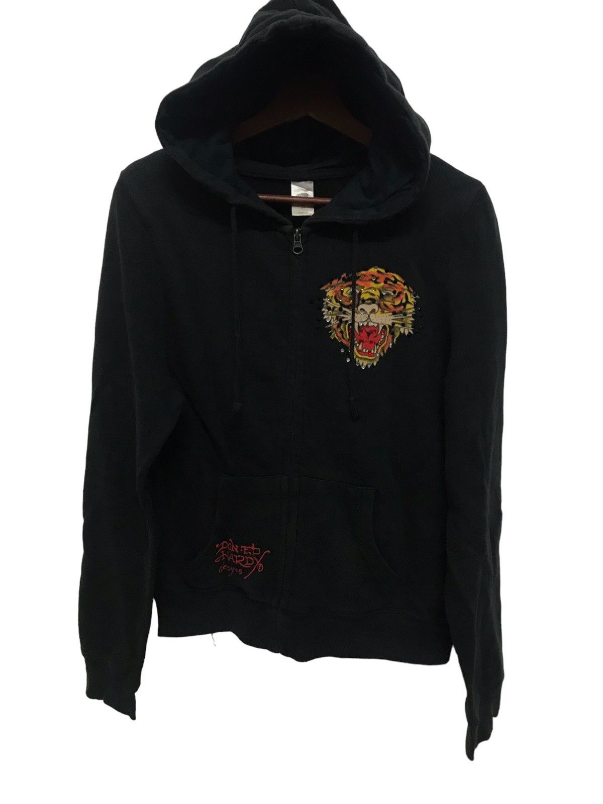 image of Best Offer Ed Hardy By Christian Audigier Tiger Hoodie in Black, Men's (Size Medium)