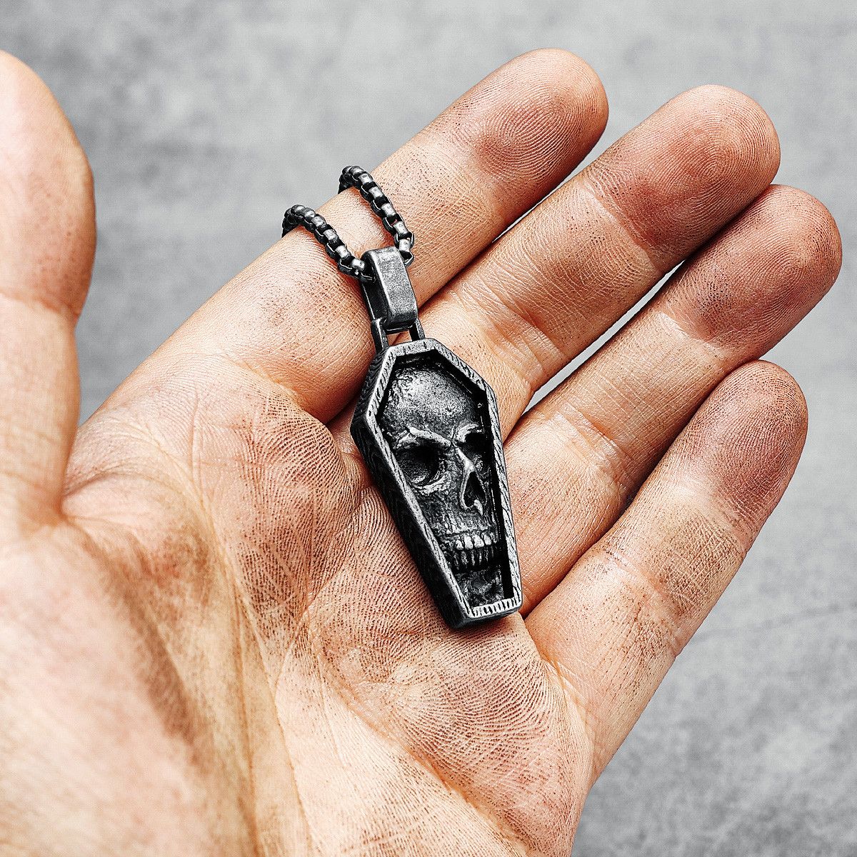 Jewelry 316L Stainless Steel Coffin Skull Pendant Necklace Size ONE SIZE - 1 Thumbnail