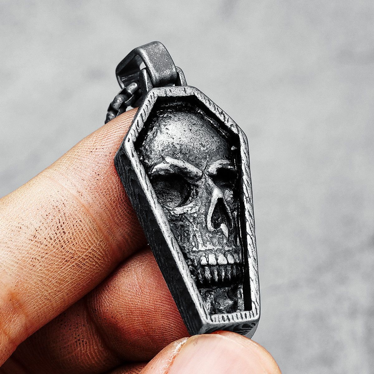 Jewelry 316L Stainless Steel Coffin Skull Pendant Necklace Size ONE SIZE - 3 Thumbnail