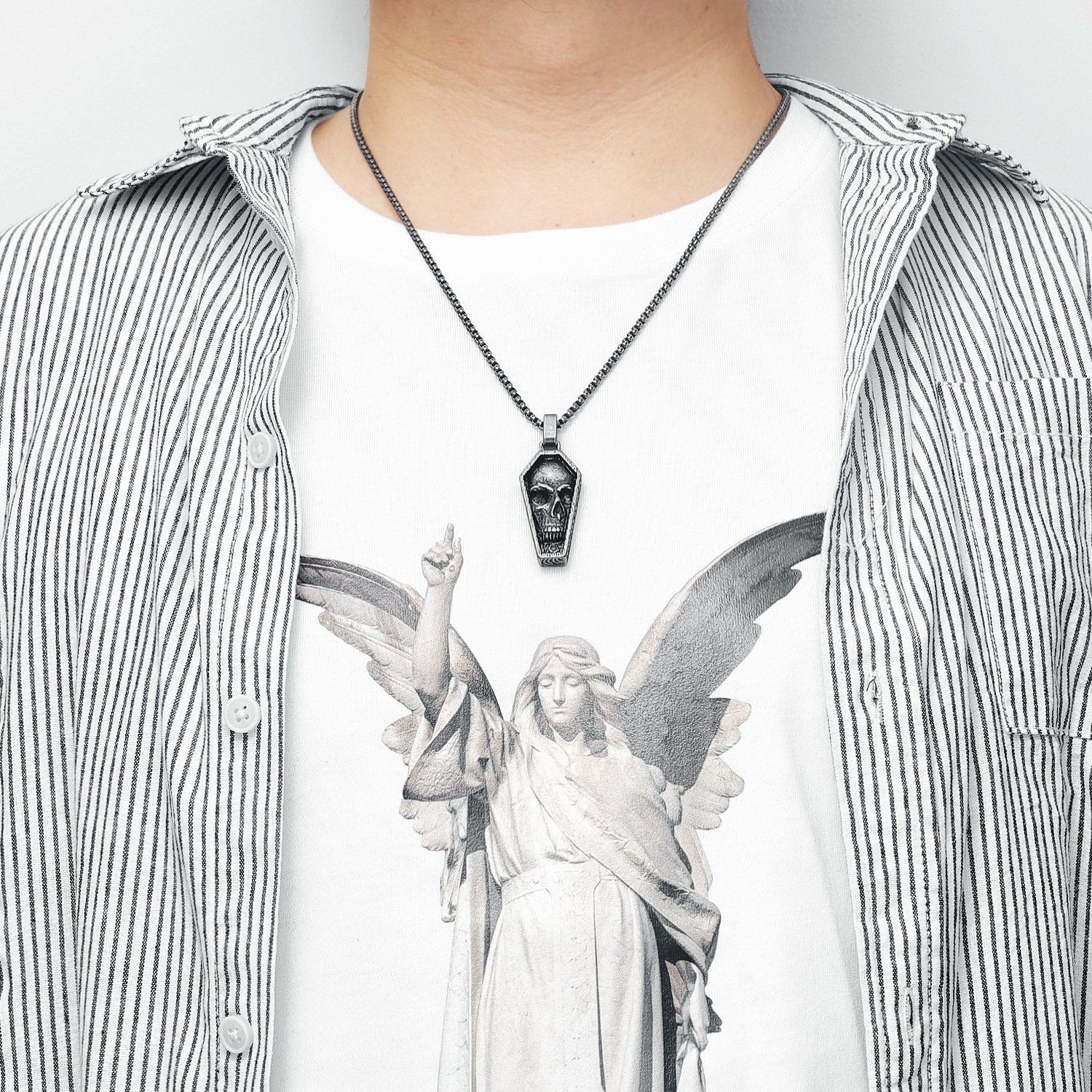 Jewelry 316L Stainless Steel Coffin Skull Pendant Necklace Size ONE SIZE - 2 Thumbnail