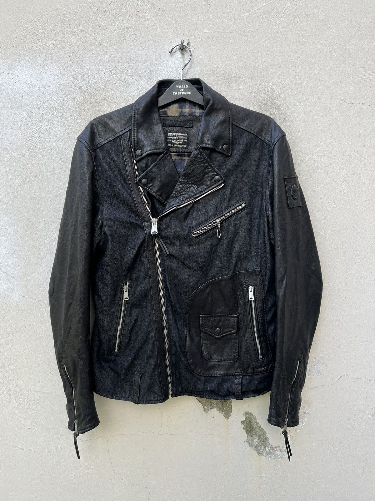 Leather Vintage Replay Double Collar Hybrid Leather Biker Jacket Size US L / EU 52-54 / 3 - 6 Thumbnail