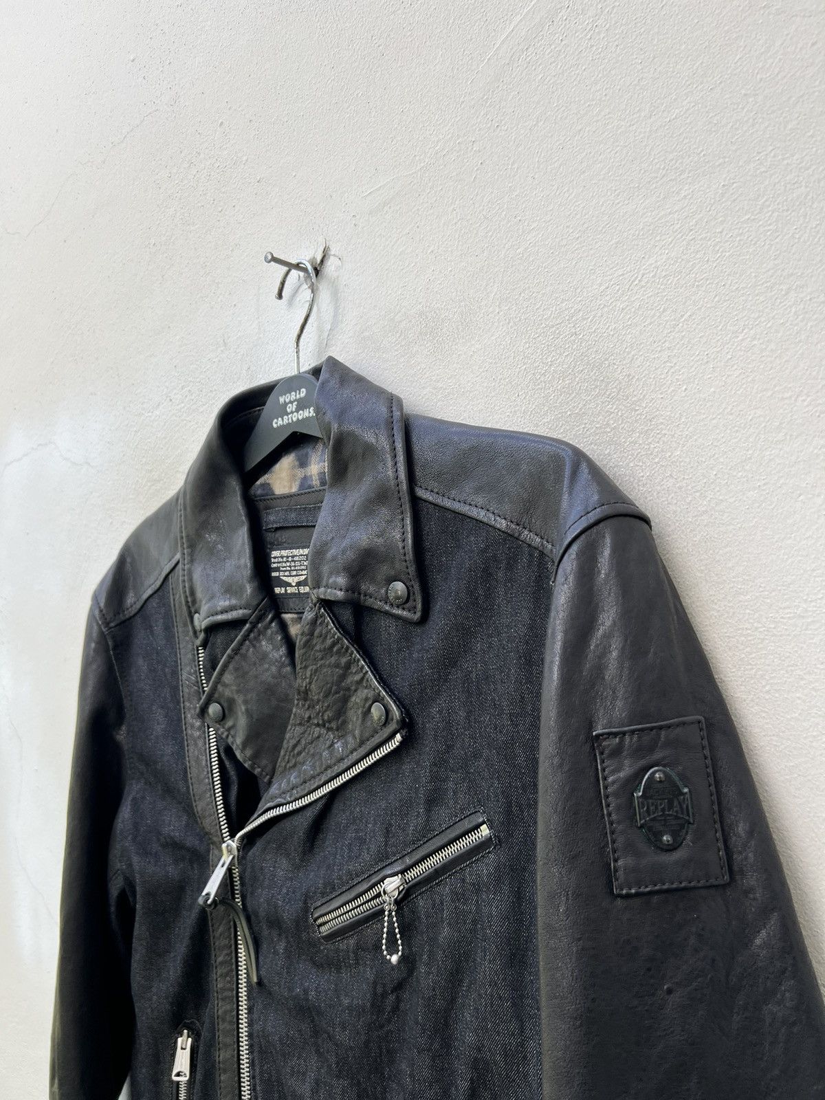 Leather Vintage Replay Double Collar Hybrid Leather Biker Jacket Size US L / EU 52-54 / 3 - 12 Thumbnail