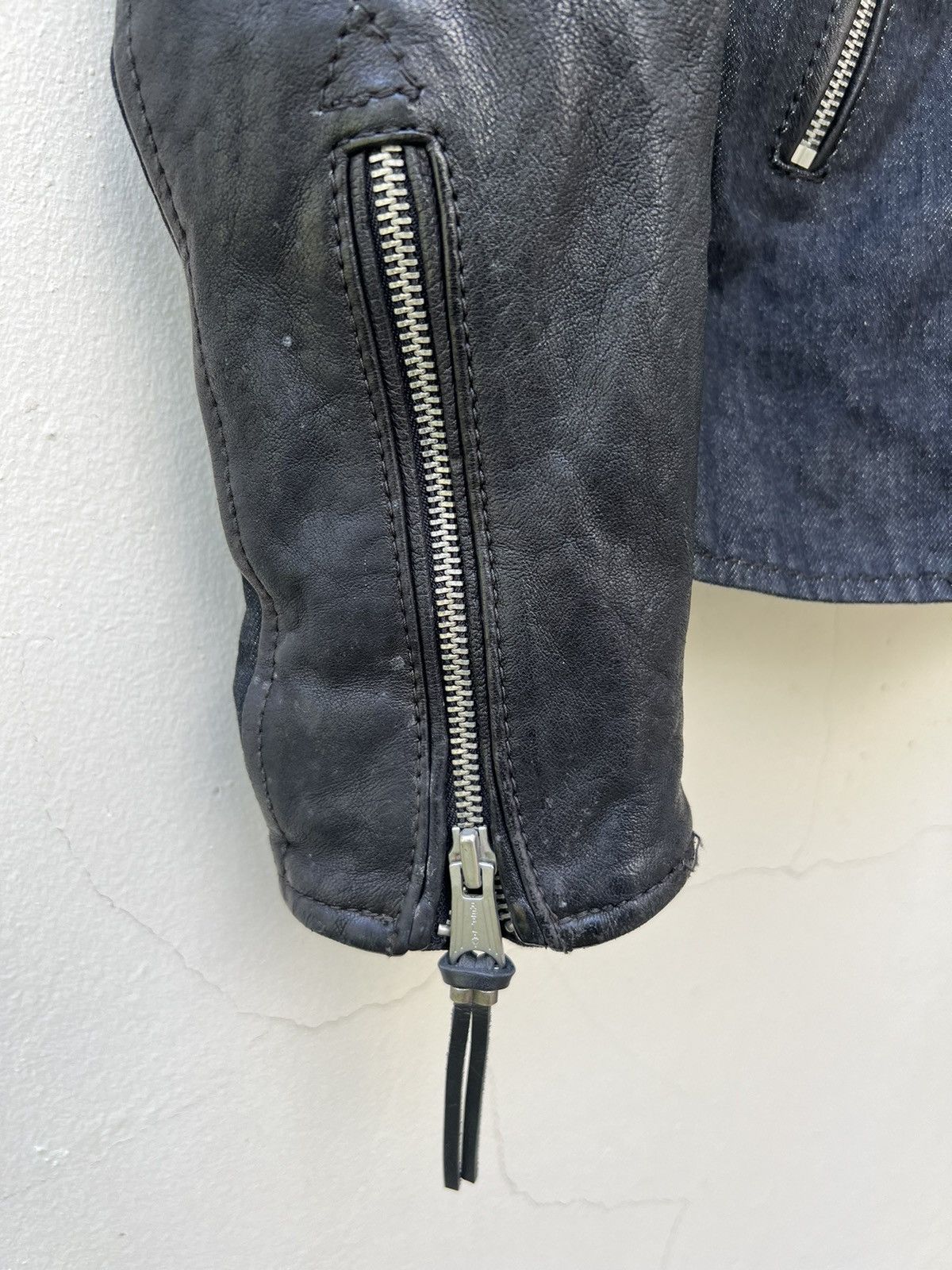 Leather Vintage Replay Double Collar Hybrid Leather Biker Jacket Size US L / EU 52-54 / 3 - 13 Thumbnail