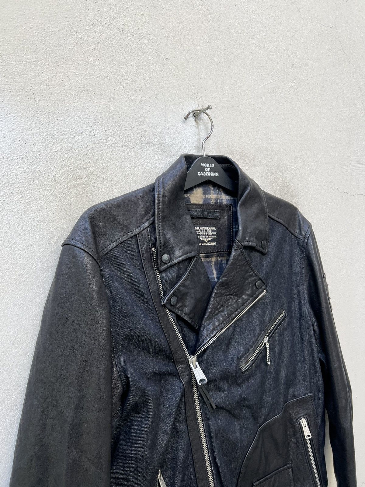 Leather Vintage Replay Double Collar Hybrid Leather Biker Jacket Size US L / EU 52-54 / 3 - 14 Thumbnail