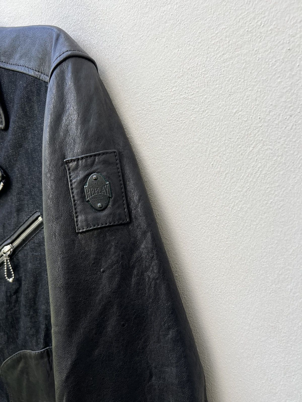 Leather Vintage Replay Double Collar Hybrid Leather Biker Jacket Size US L / EU 52-54 / 3 - 11 Thumbnail