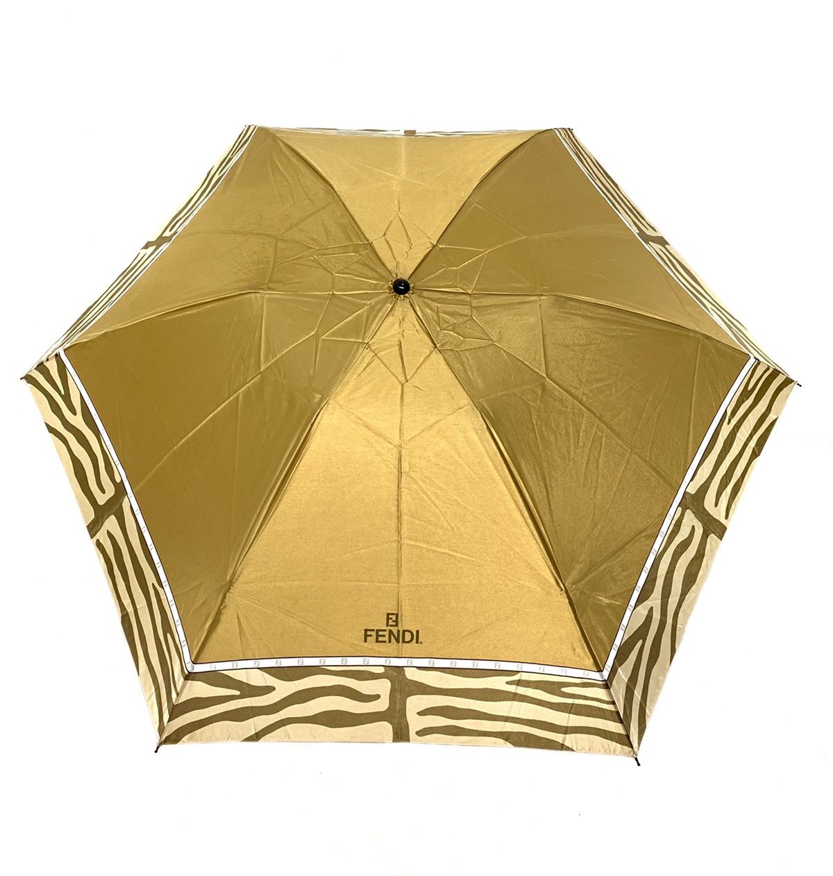 Pre-owned Fendi Monogram Ff Folding Umbrella In Golden Light
