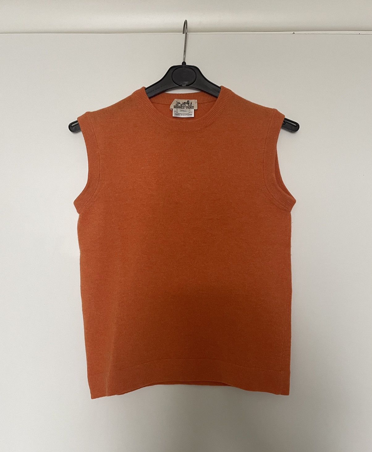 image of Hermes Cropped Cashmere Vest in Orange, Women's (Size Small)