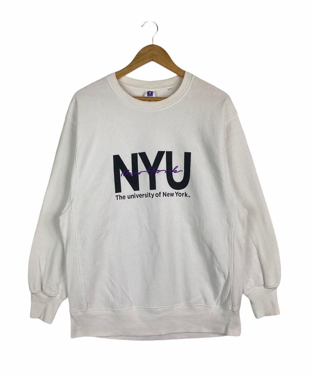 image of American College x New York Vintage New York University Big Logo Sweatshirt Pullover in White (Size