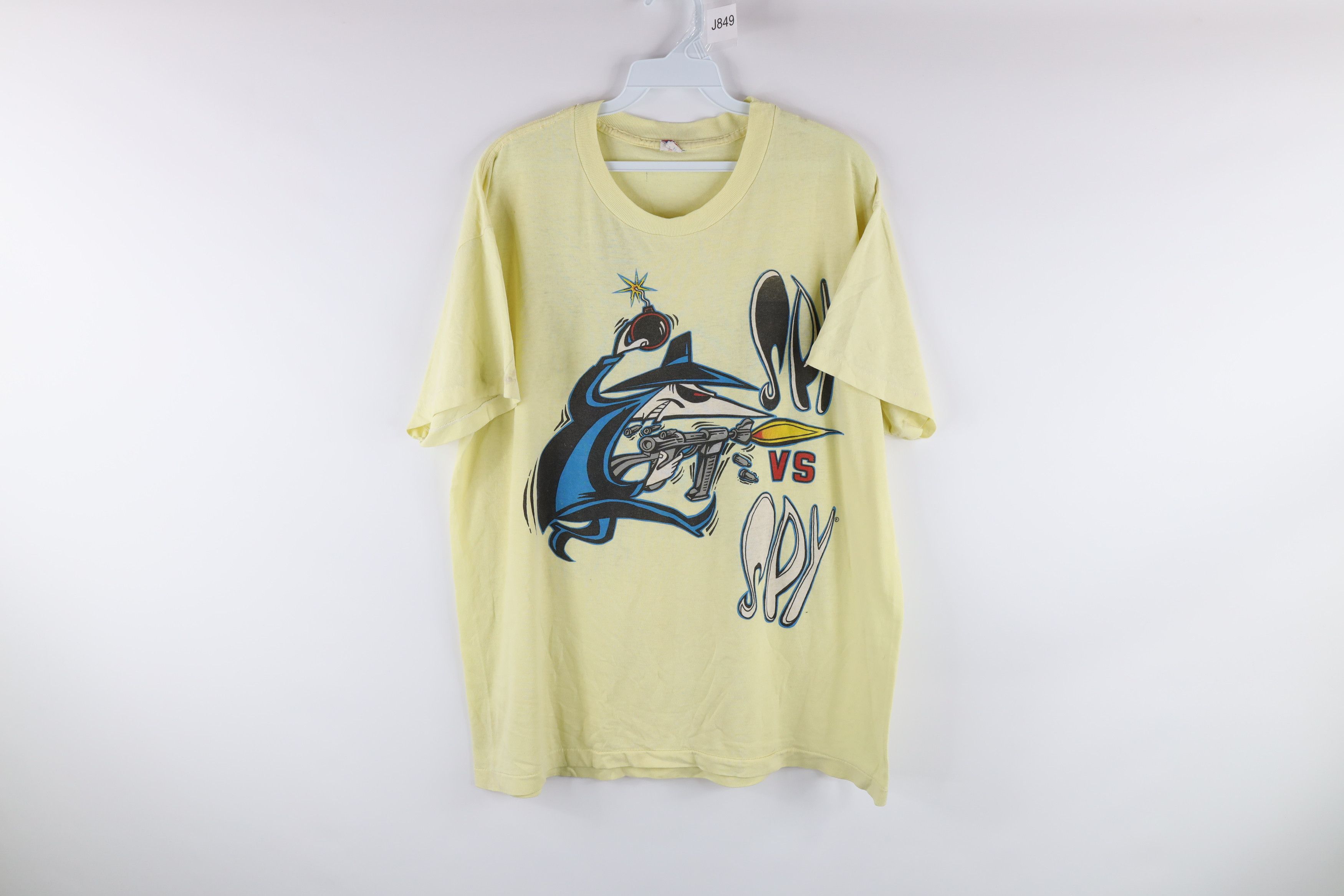 image of Vintage 80's Mad Magazine Spy Vs Spy Double Sided T-Shirt in Yellow, Men's (Size XL)