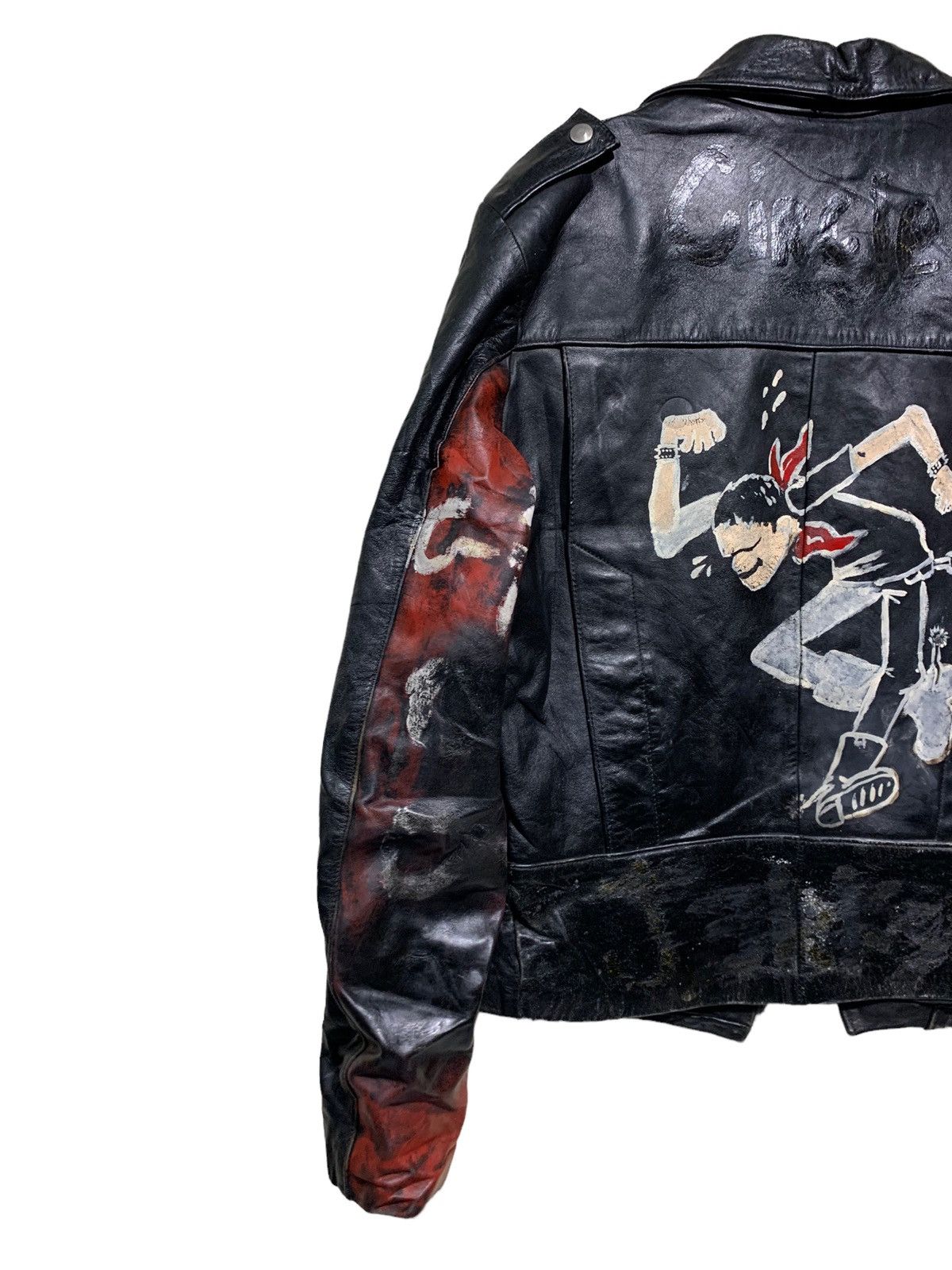 Genuine Leather 🔥VTG LEATHER JACKETS DOUBLE COLLAR DIY PAINTED Size US M / EU 48-50 / 2 - 11 Thumbnail