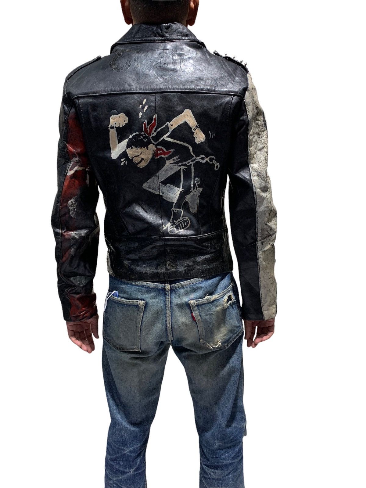 Genuine Leather 🔥VTG LEATHER JACKETS DOUBLE COLLAR DIY PAINTED Size US M / EU 48-50 / 2 - 6 Thumbnail