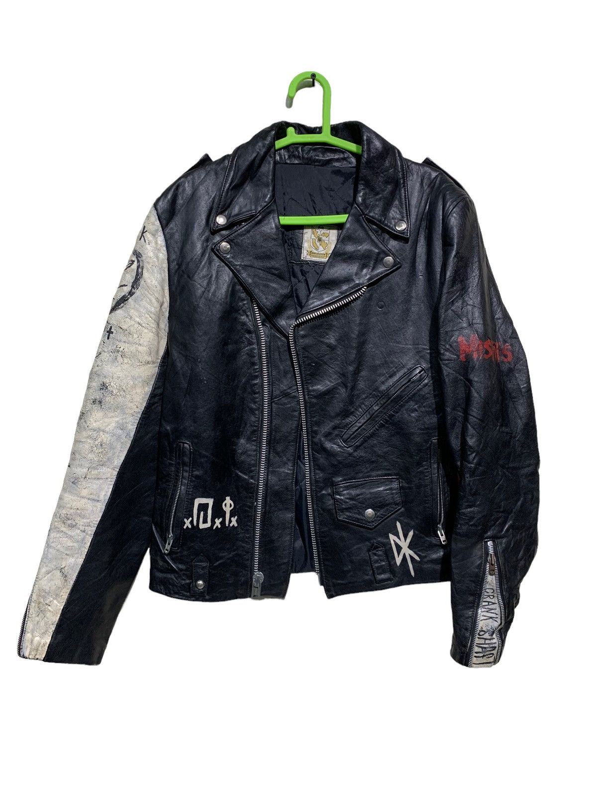 Genuine Leather 🔥VTG LEATHER JACKETS DOUBLE COLLAR DIY PAINTED Size US M / EU 48-50 / 2 - 8 Thumbnail