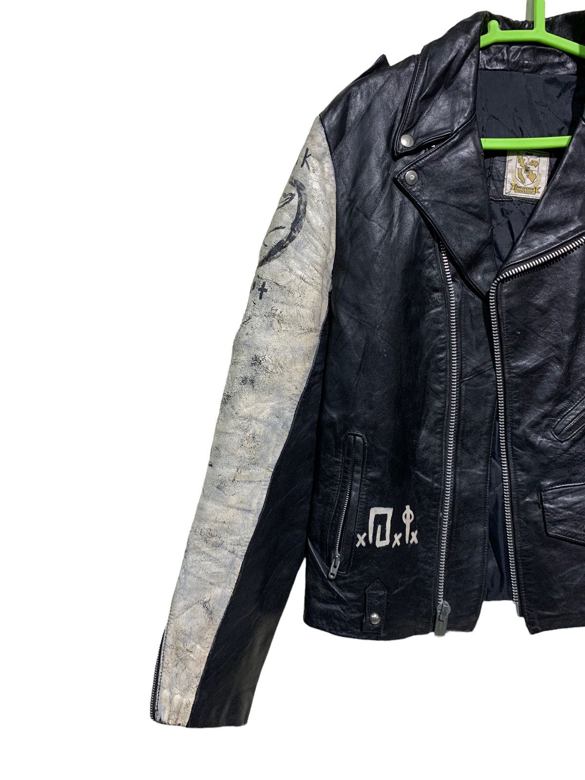 Genuine Leather 🔥VTG LEATHER JACKETS DOUBLE COLLAR DIY PAINTED Size US M / EU 48-50 / 2 - 9 Thumbnail