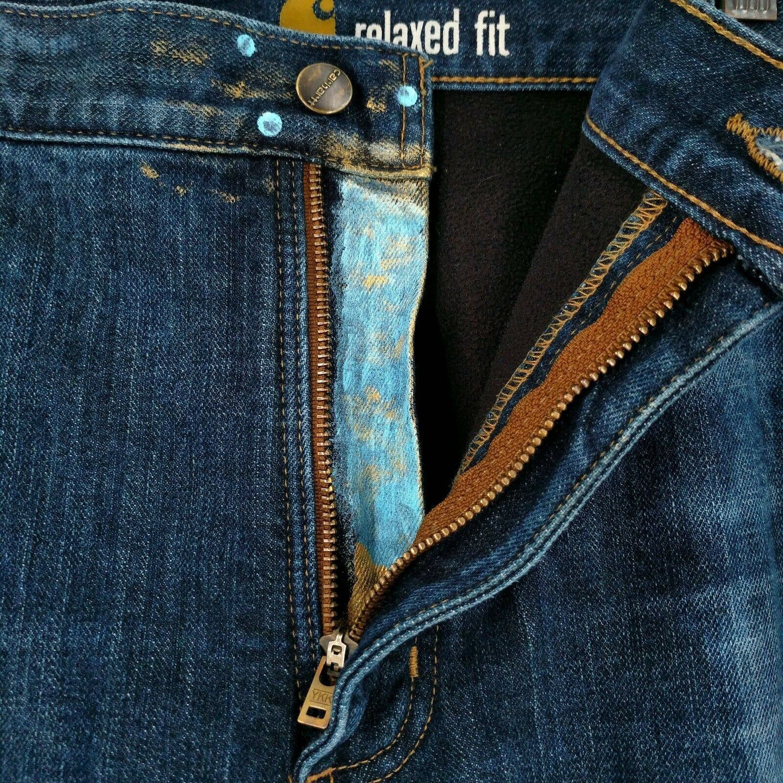 Carhartt Carhartt Custom Painted Bleached Fleece Lined Denim Jeans 40 Size US 40 / EU 56 - 7 Thumbnail