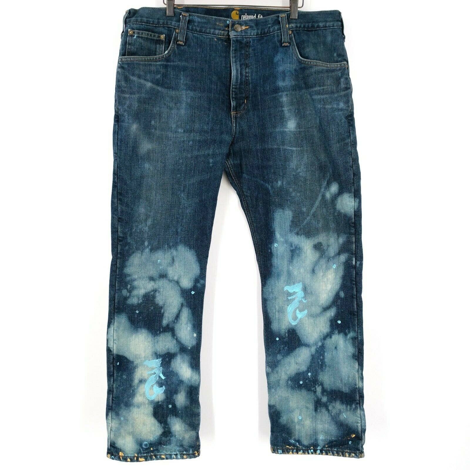 Carhartt Carhartt Custom Painted Bleached Fleece Lined Denim Jeans 40 Size US 40 / EU 56 - 1 Thumbnail