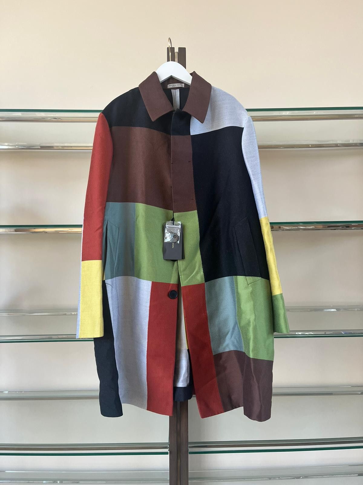 Bottega Veneta Colorblock Wool Silk Coat in Multicolor Size US L / EU 52-54 / 3 - 1 Thumbnail
