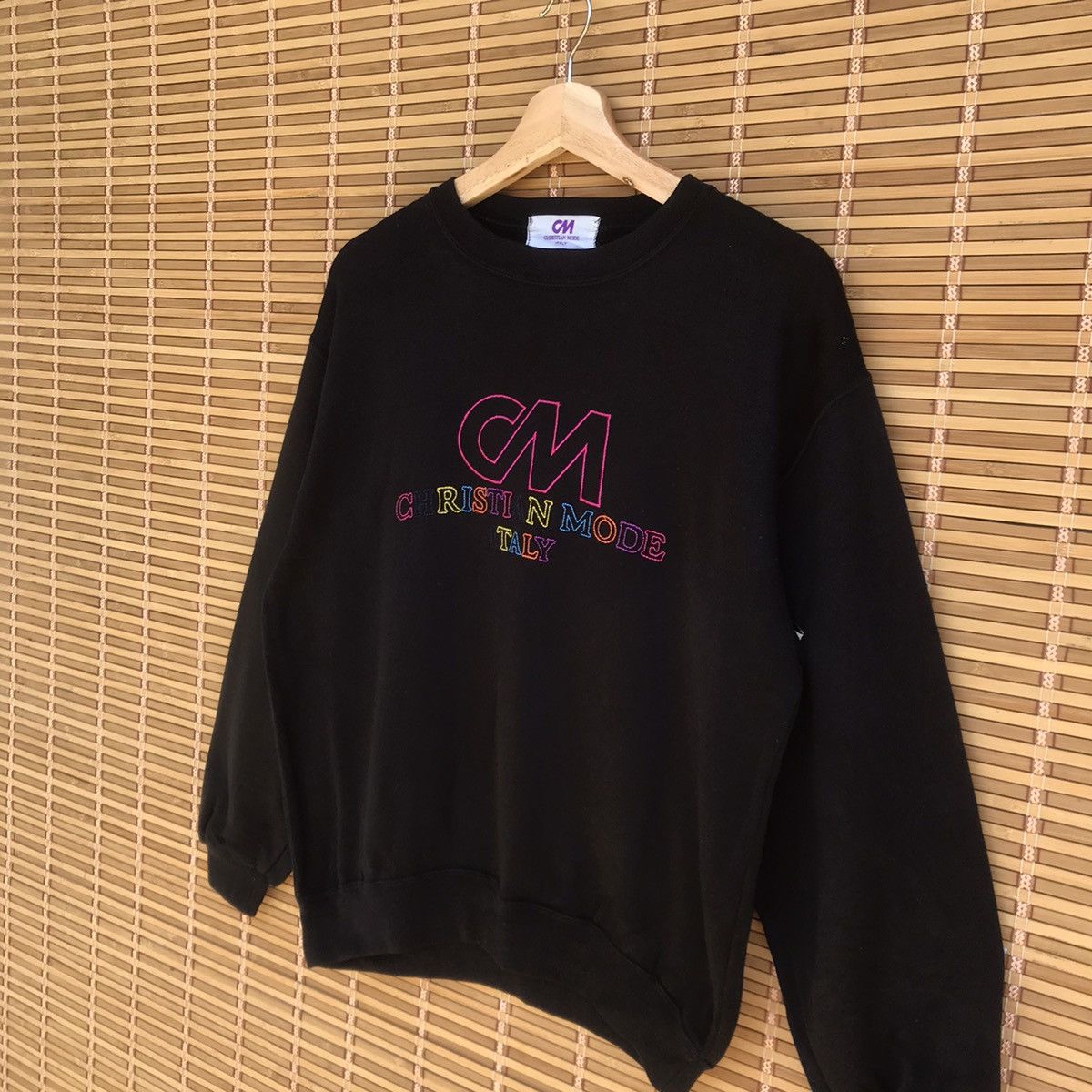image of Designer Christian Mode Multicolor Embroidery Logo Crewneck Japan in Black, Men's (Size Medium)