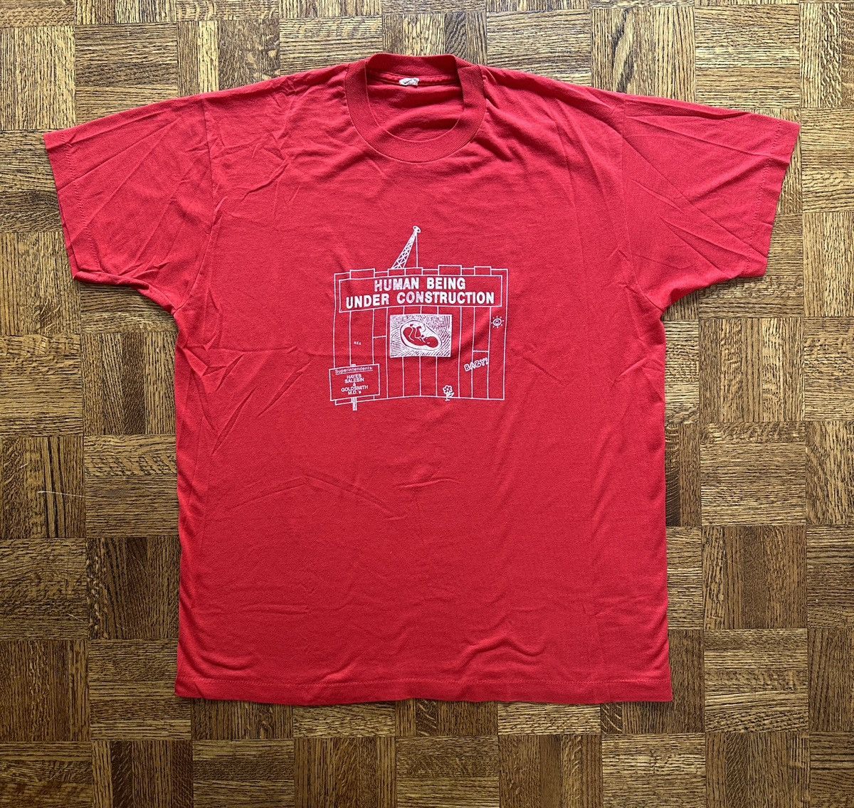 Vintage Vintage 80s Human Being Under Construction Baby Graphic Tee Size US XL / EU 56 / 4 - 3 Thumbnail