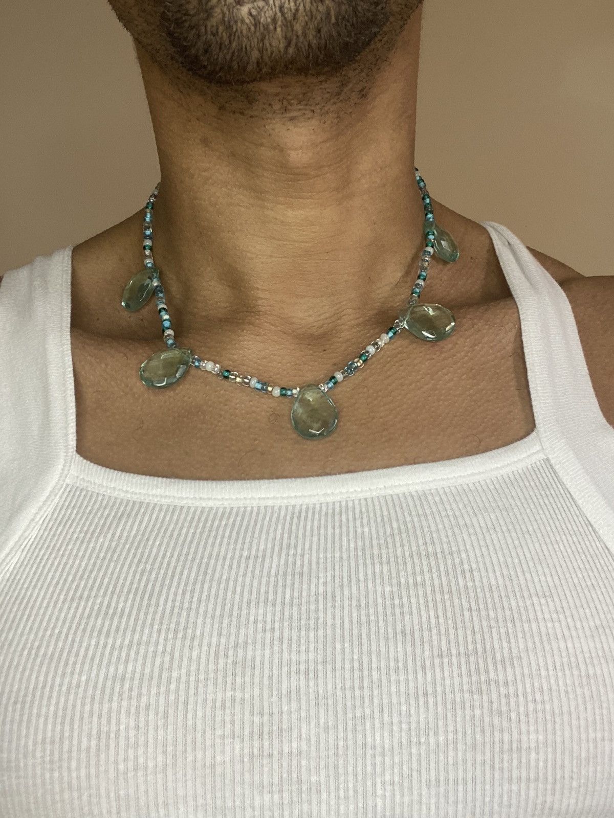 Vintage GREEN PENDANT BEADED COSTUME NECKLACE Size ONE SIZE - 2 Thumbnail