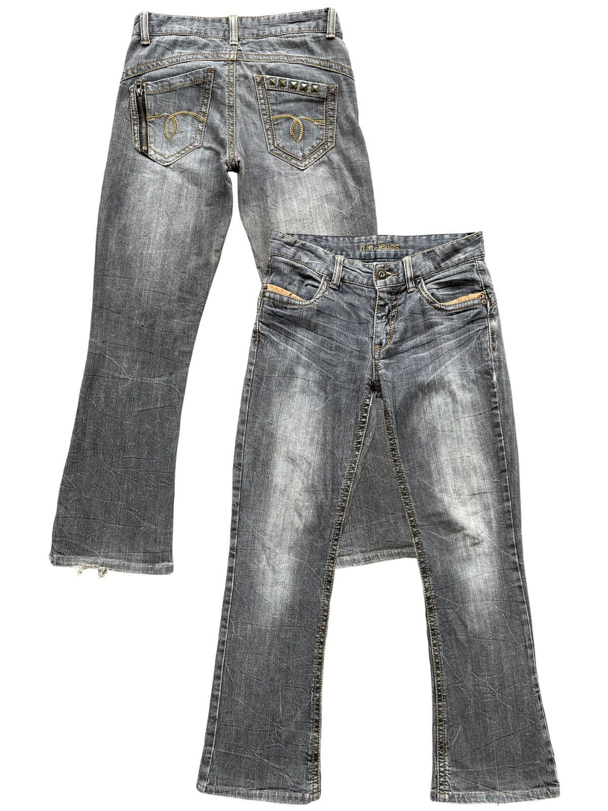 Japanese Brand Hiromichi Nakano Japan Faded Denim Charcoal Flare Jeans Size 29" - 1 Thumbnail