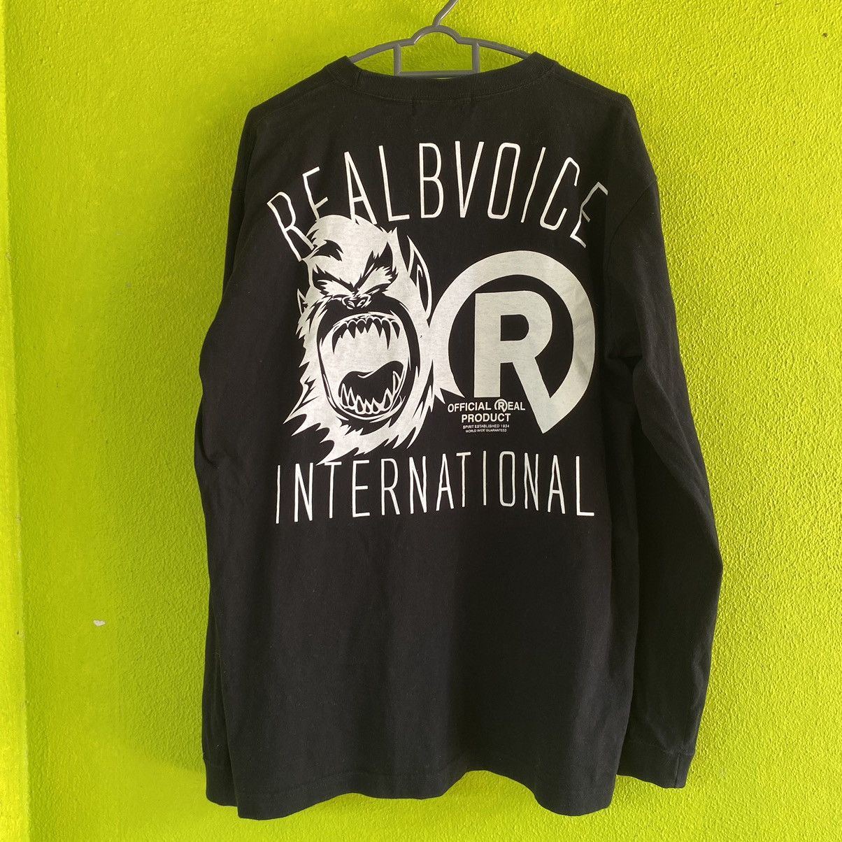 image of Vintage Real B Voice Spell Out Black Long Sleeve Tee, Men's (Size Large)