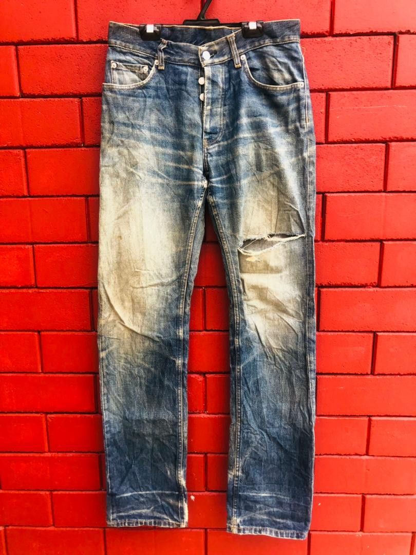 image of Distressed Denim x Helmut Lang Vintage Helmut Lang Distressed Designer Fashion Style Denim in Dark 