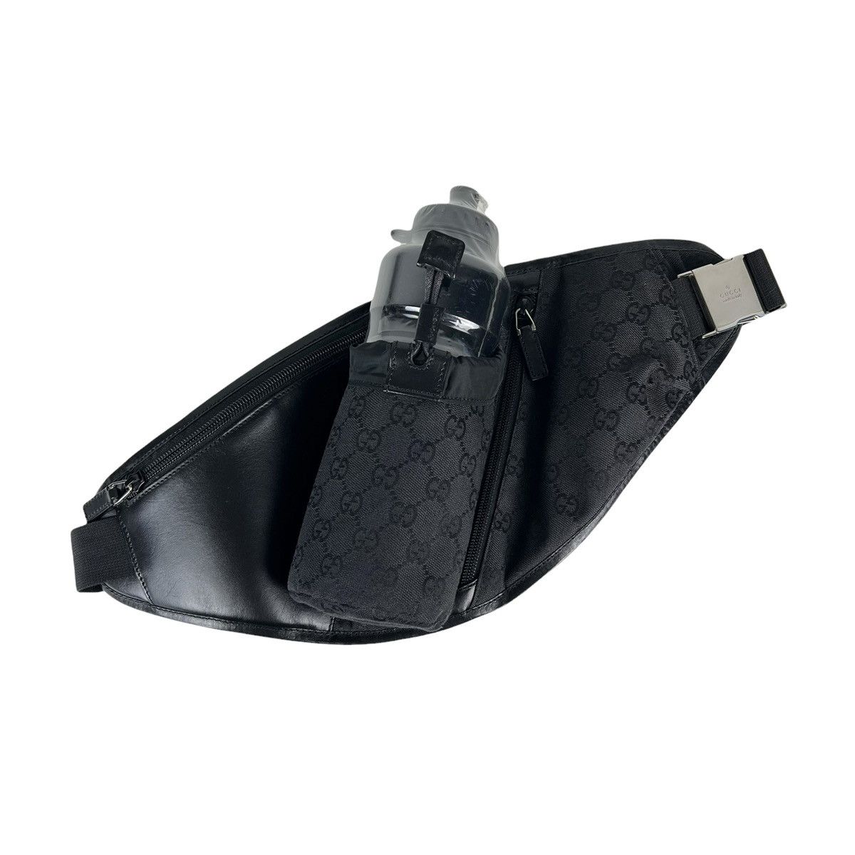image of Gucci Monogram Crossbody Belt Water Bottle Bag in Black, Men's