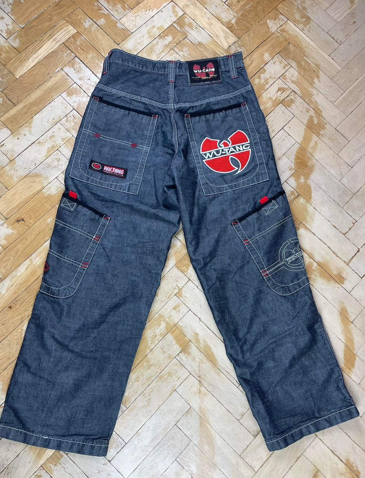 Jeans Wu Wear Brodé Wu Tang Clan 1996 – Taille M, Style Baggy Hip-hop, Occasion Rare
