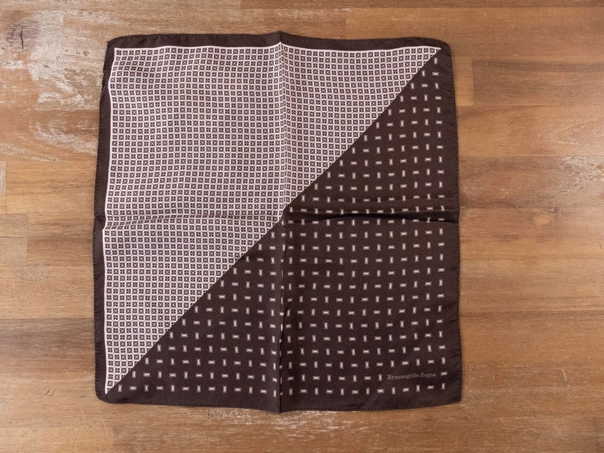 Ermenegildo Zegna ERMENEGILDO ZEGNA brown beige silk pocket square authentic Size ONE SIZE - 1 Thumbnail