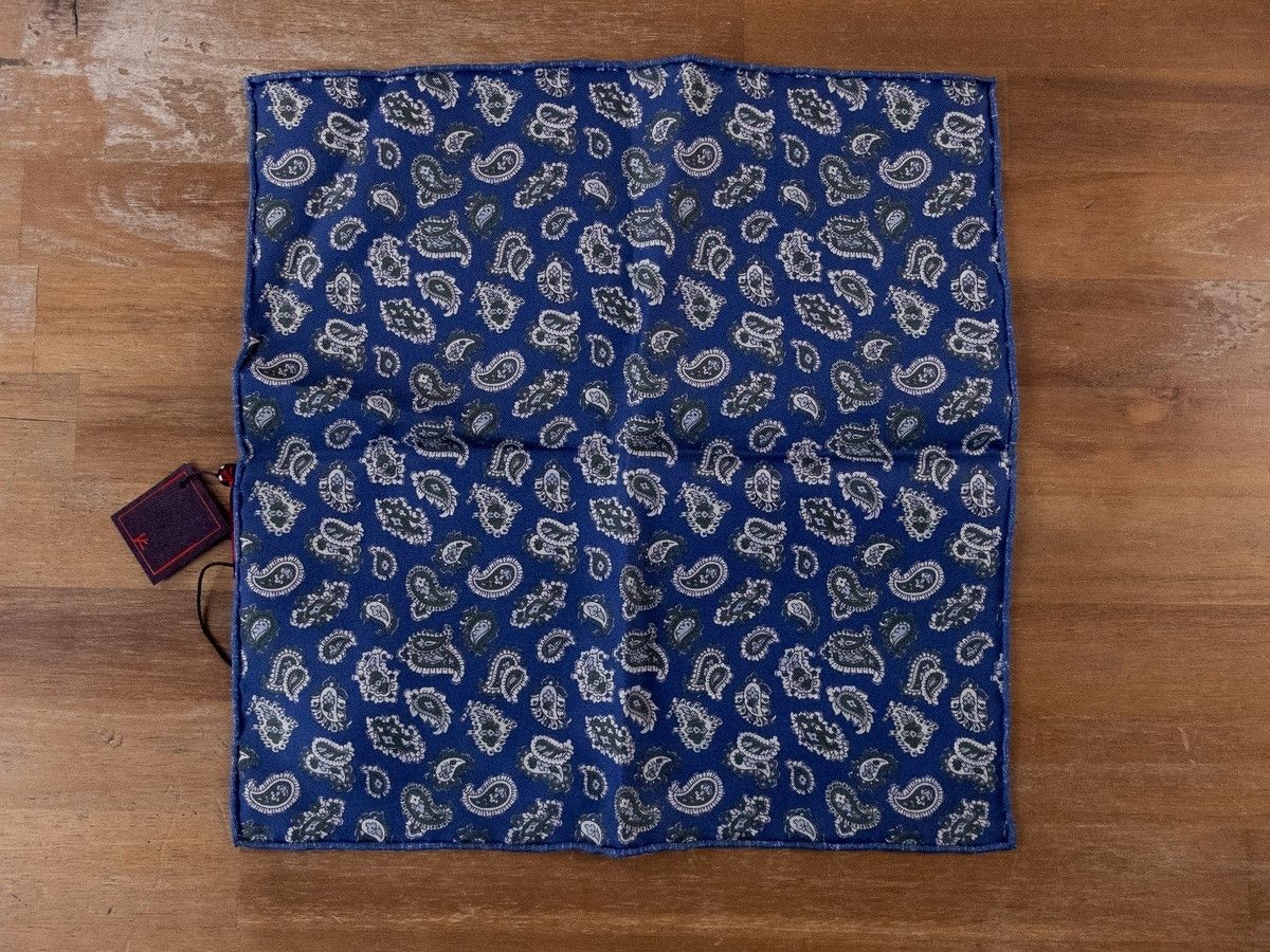 Isaia ISAIA Napoli blue paisley reversible silk pocket square Size ONE SIZE - 1 Thumbnail