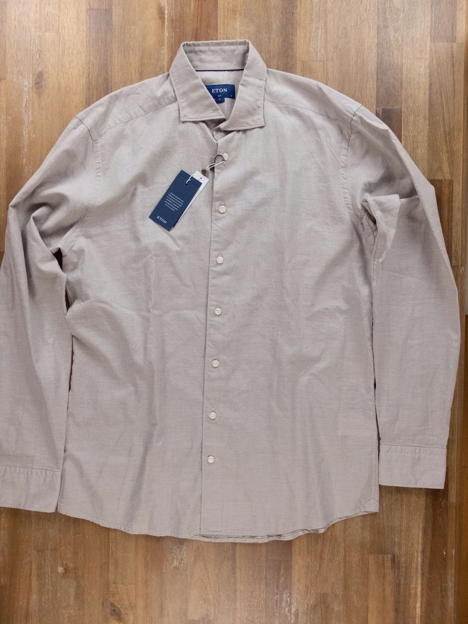 Eton ETON slim-fit lightweight beige cotton silk shirt 43 / 17 Size US L / EU 52-54 / 3 - 1 Thumbnail
