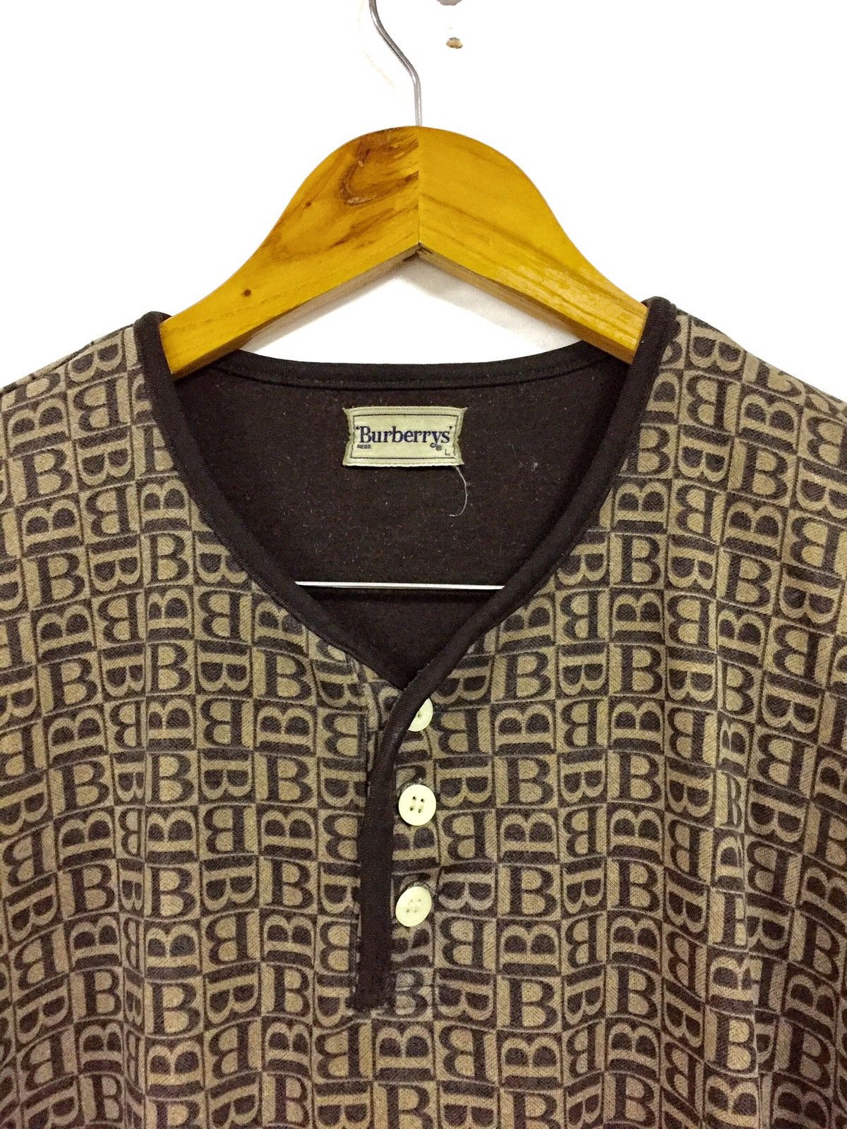 Burberry × Vintage 💥delete 💥 Burberry LOGO B Shirt Long Sleeve Full Print Size US L / EU 52-54 / 3 - 4 Thumbnail