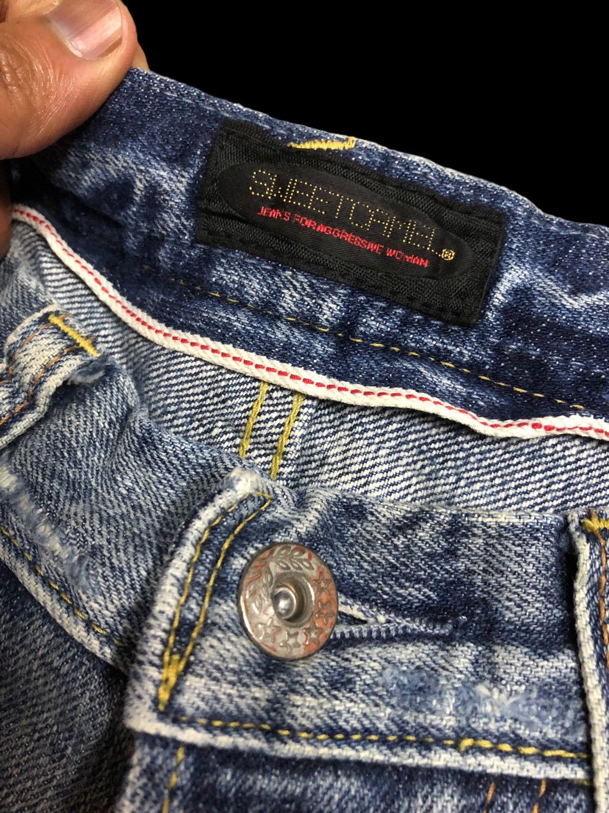 Japanese Brand FLARE SWEET CAMEL SELVEDGE BUCKLE BACK DENIM Size 29" - 6 Thumbnail