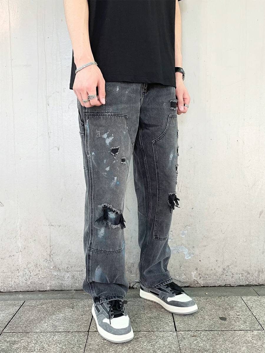ripped paint double knee carpenter pants
