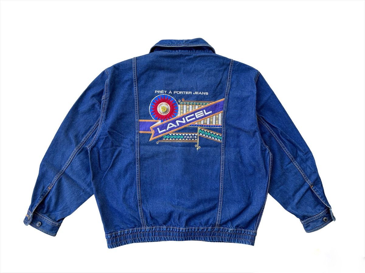 Lancel Paris big logo shawl collar blue denim jacket