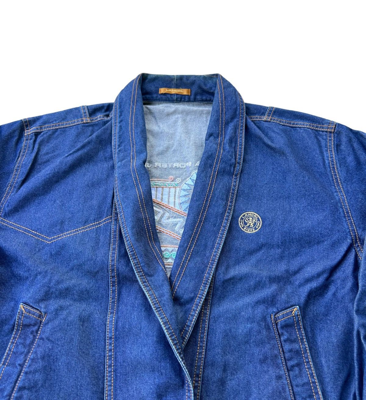 Lancel Lancel Paris big logo shawl collar blue denim jacket Size US L / EU 52-54 / 3 - 7 Thumbnail