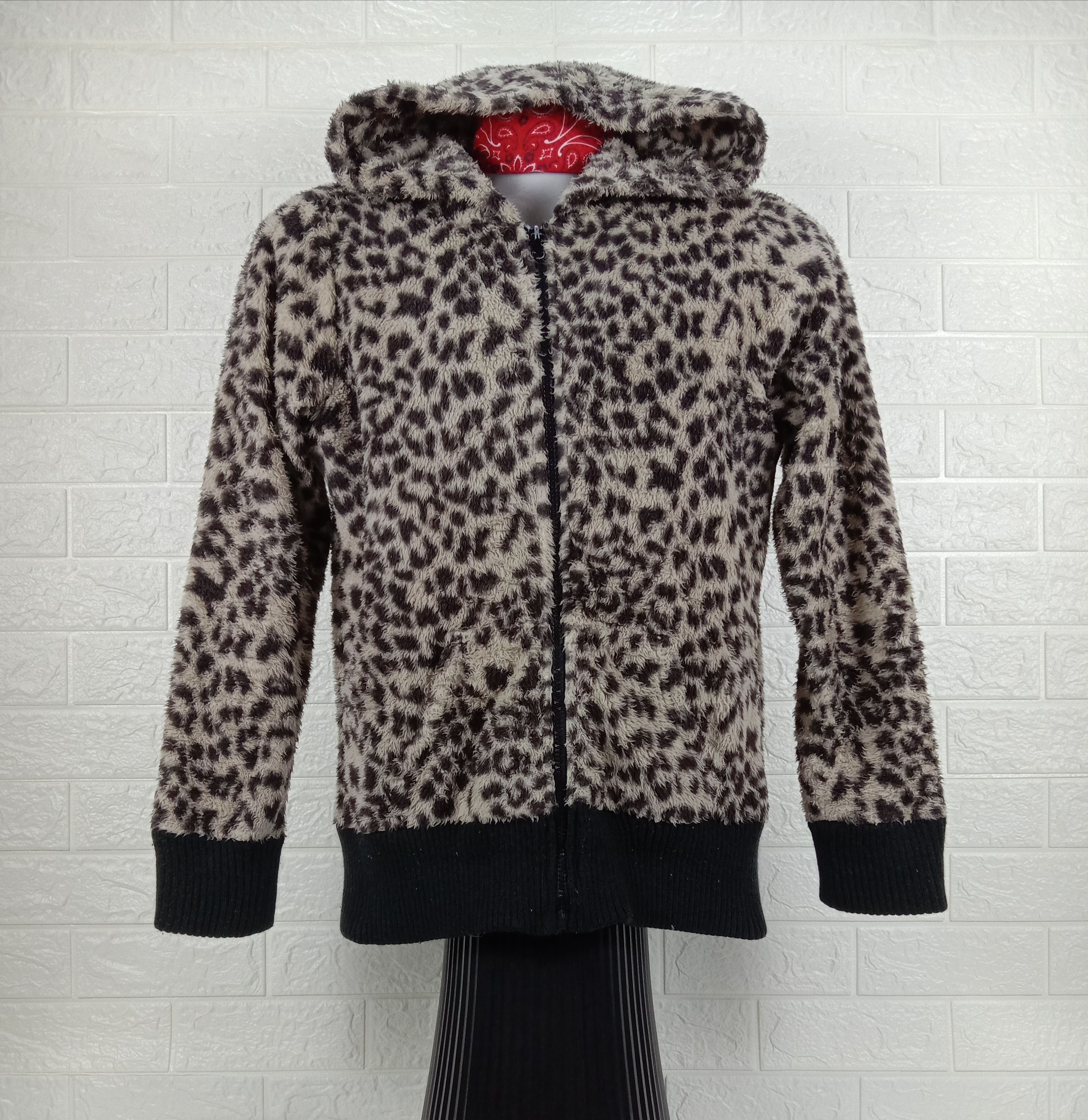 Vintage Sorridere Leopard Fleece Zipper Hoodie Sweatshirt