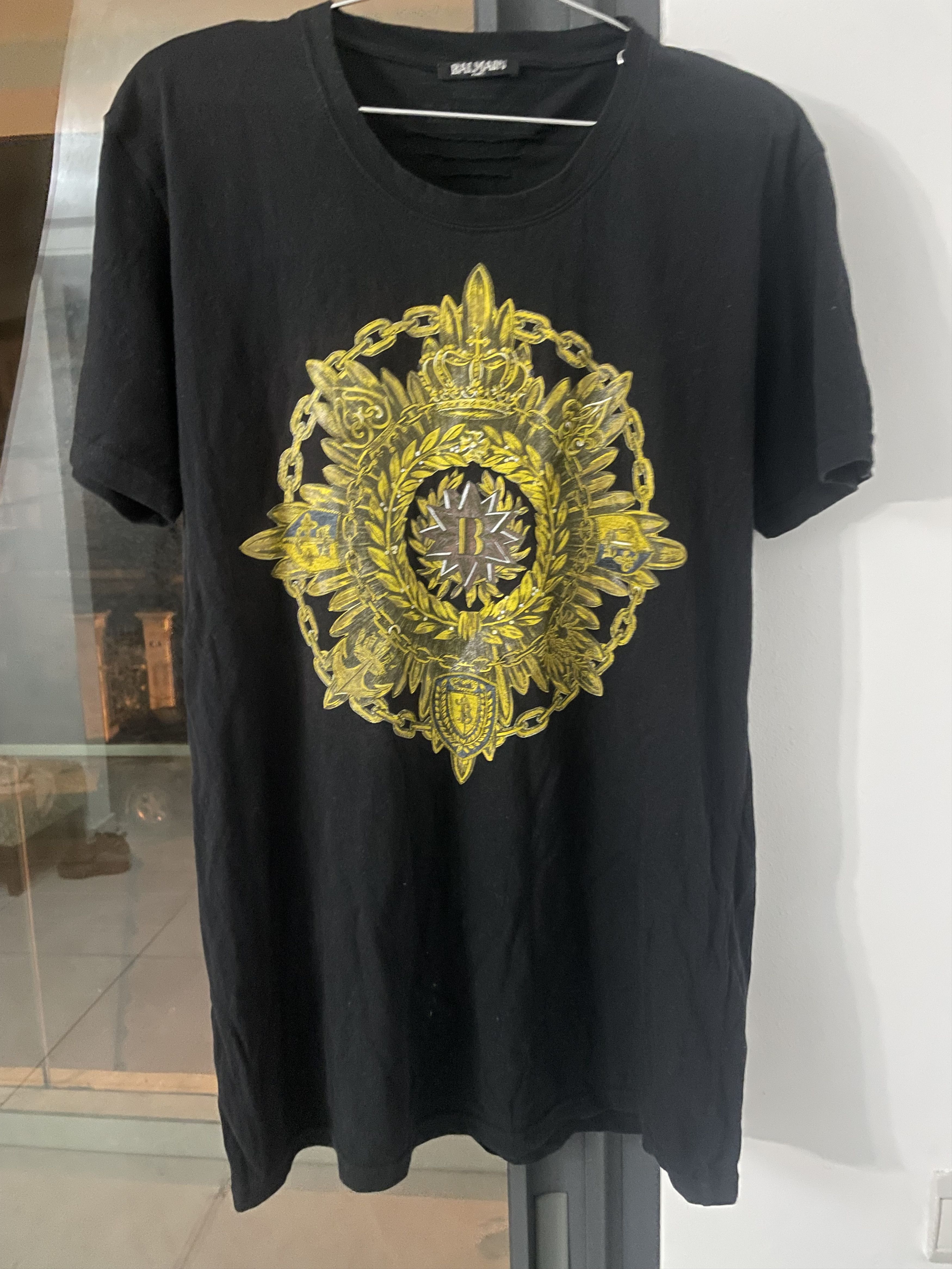 image of Balmain Medal Printed Cotton Tee in Black, Men's (Size Medium)