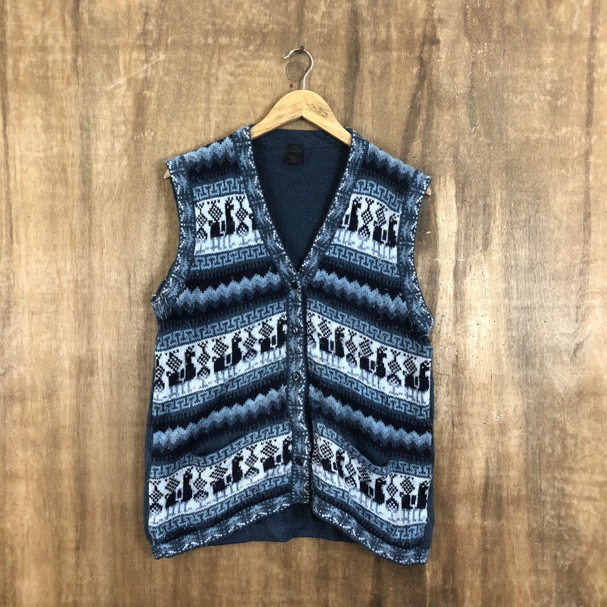 image of Arconis Dark Blue Cardigan Navajo Vest Knitwear 091, Men's (Size Medium)