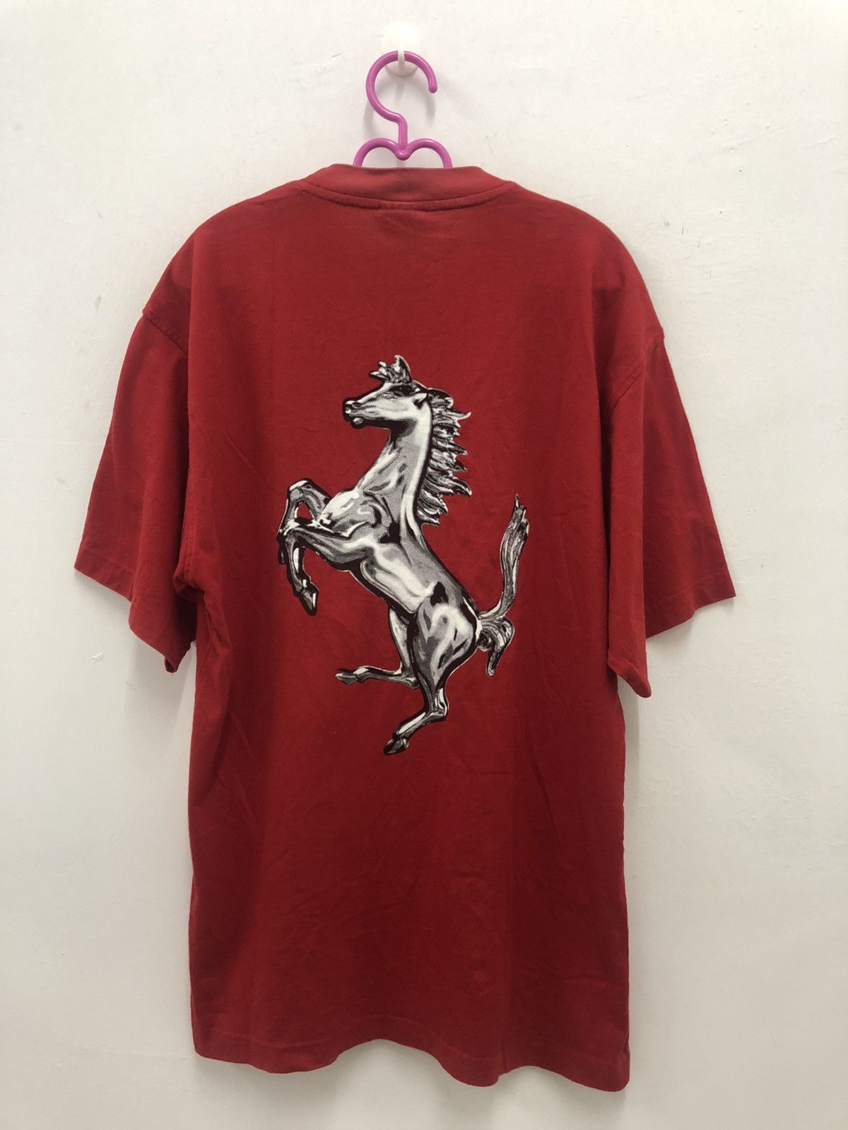 image of 90's Vintage Ferrari Horse Racing Shirt in Red, Men's (Size Medium)